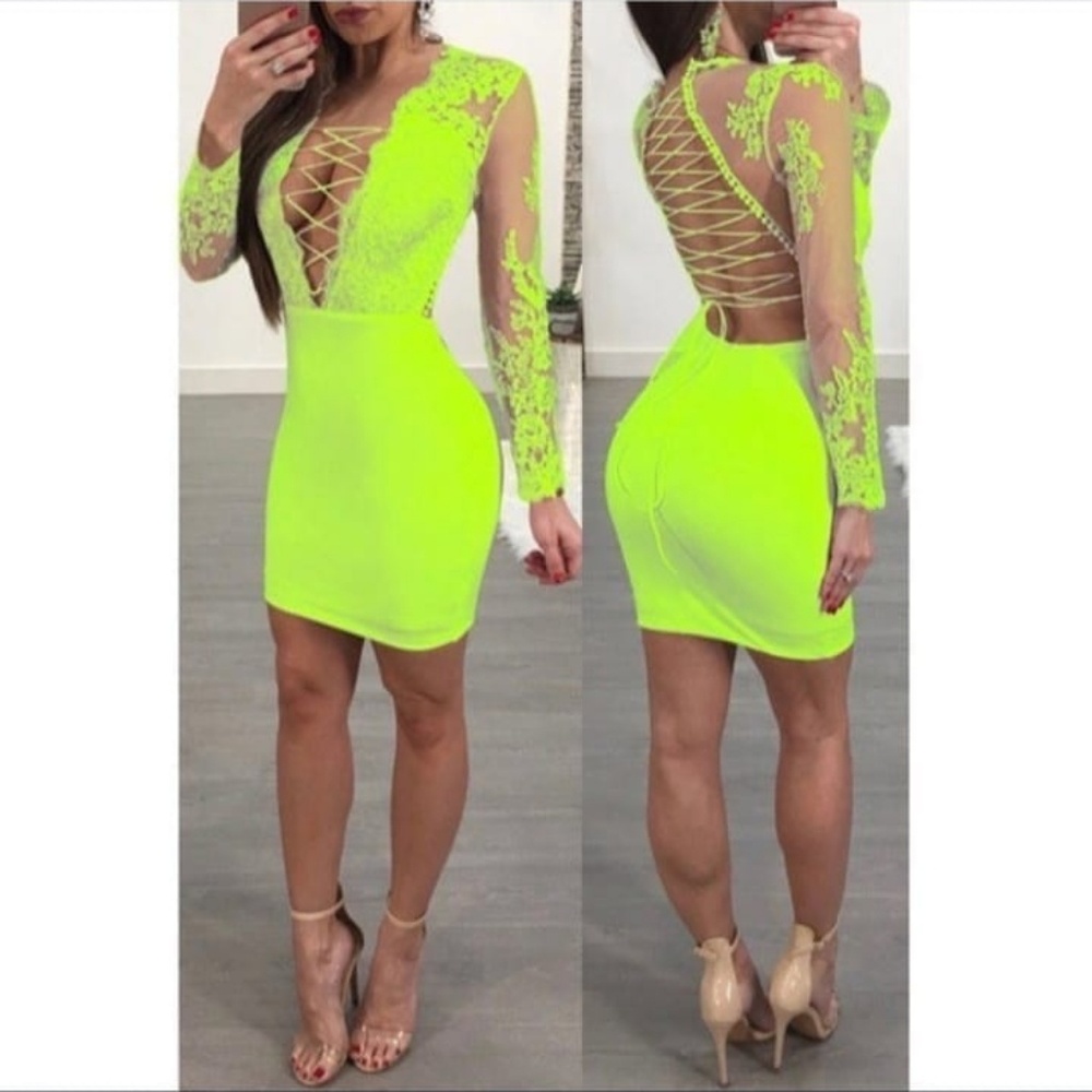 Neon Yellow/Green Lace Dress